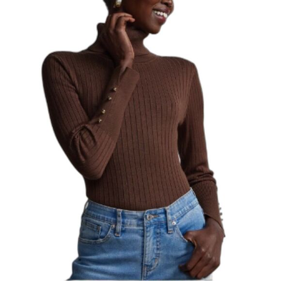 NY & Company Ribbed Turtleneck Sweater Women's Size Medium Brown Long Sleeve NWT - Picture 1 of 7